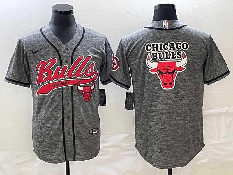 Men%27s Chicago Bulls Blank Grey Gridiron Cool Base Stitched Baseball Jersey->chicago bulls->NBA Jersey